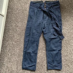 FREE PEOPLE blue and white linen pants